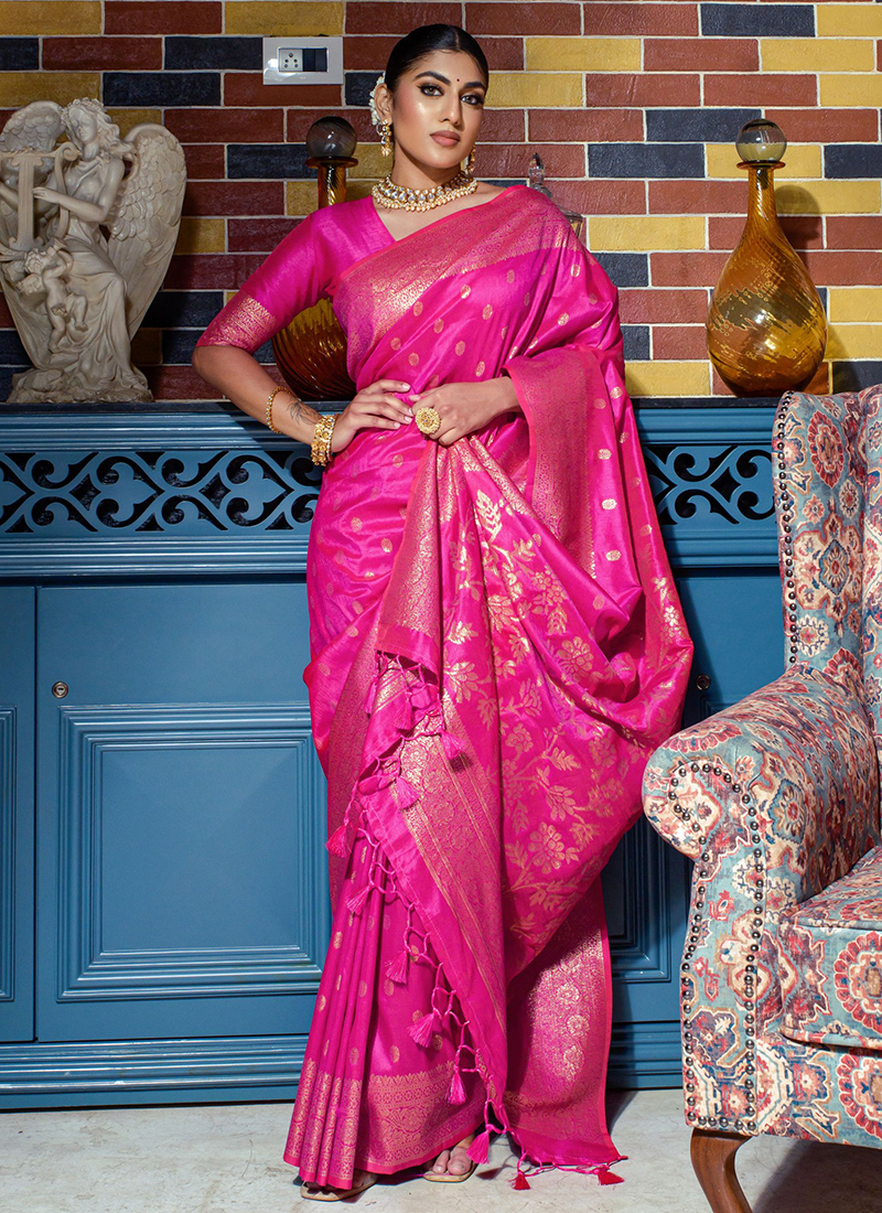 Buy Banarasi Raw Silk Rani Festival Wear Weaving Saree Online From